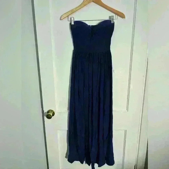 AMANDA UPRICHARD GISELE NAVY BLUE SILK MAXI DRESS GOWN STRAPLESS - Picture 5 of 10